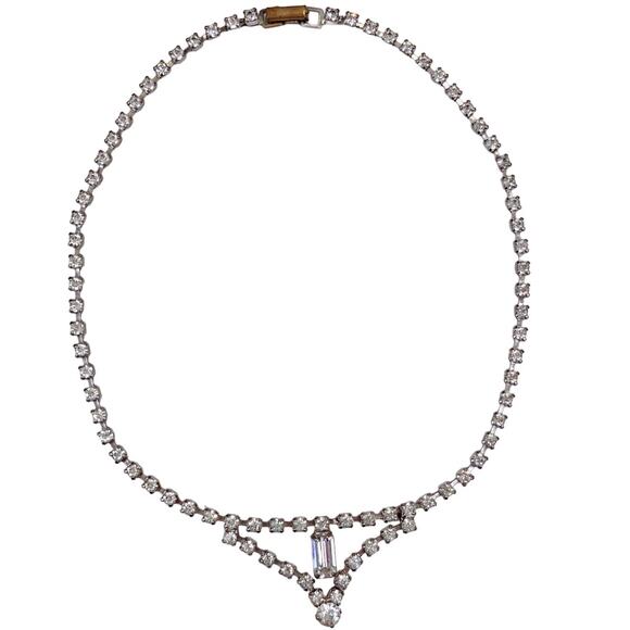 Vintage Mid Century Choker Necklace, Rhinestone, Hollywood Regency, 1950s - Picture 2 of 11